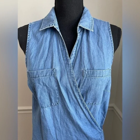 Old Navy Blue Jean Denim Sleeveless Wrap Dress Size Grand Tall - Picture 4 of 8